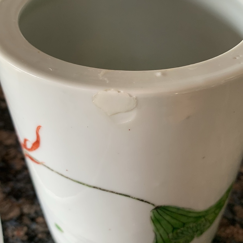 Chinese White Ceramic Water Graphic with Ducks & Flowers Container Vase Planter - Picture 7 of 9